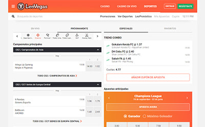 Página en vivo de eSports en LeoVegas.